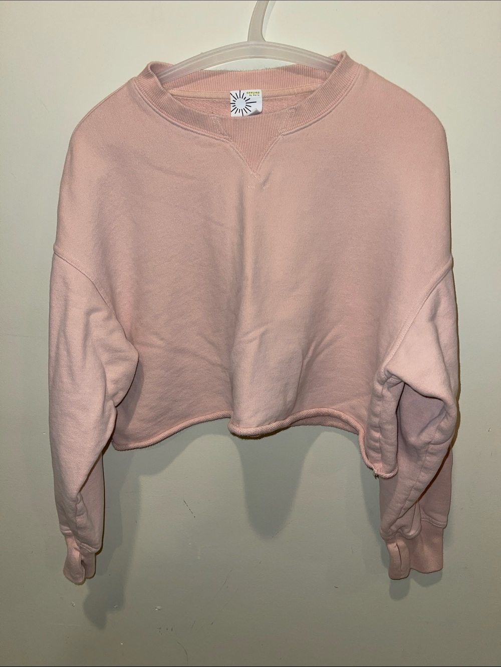 aerie Cropped Crewneck Sweatshirt in Light Pink